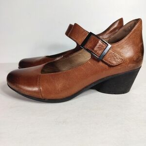 Dansko Roxanne Burnished Brown Leather Mary Jane Heel Buckle Ankle Strap 8.5-9